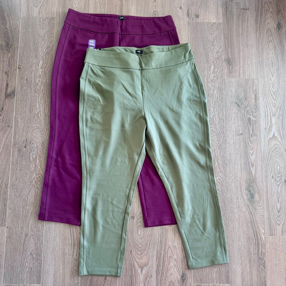 Express Ponte Pants Stretch Slim Berry Green Bundle 2 Women XXL Career Pull On